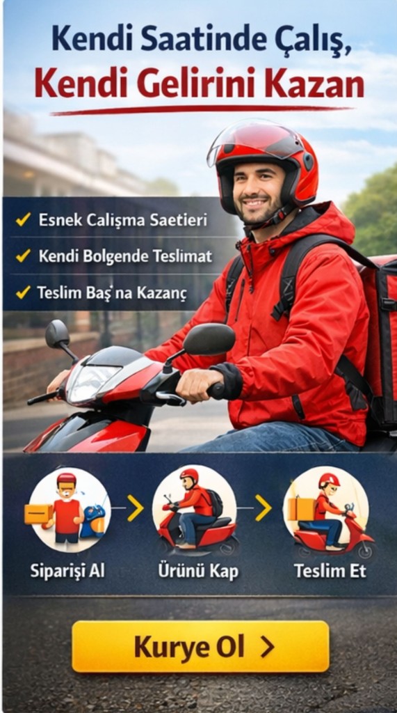 Kurye ol kendi saatinde çalış kendi gelirini kazan tanıtımı